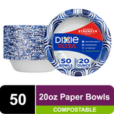 Dixie Ultra Disposable Paper Bowls, 20 oz, Multi-Color, 50 Count