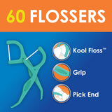 Dr. Fresh Kool Floss Waxed Dental Floss Picks in Easy Resealable Packaging, Mint, 60 Count
