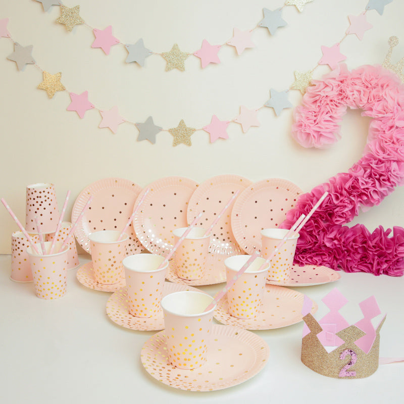 Gold dotted paper plate, Cup and Straw