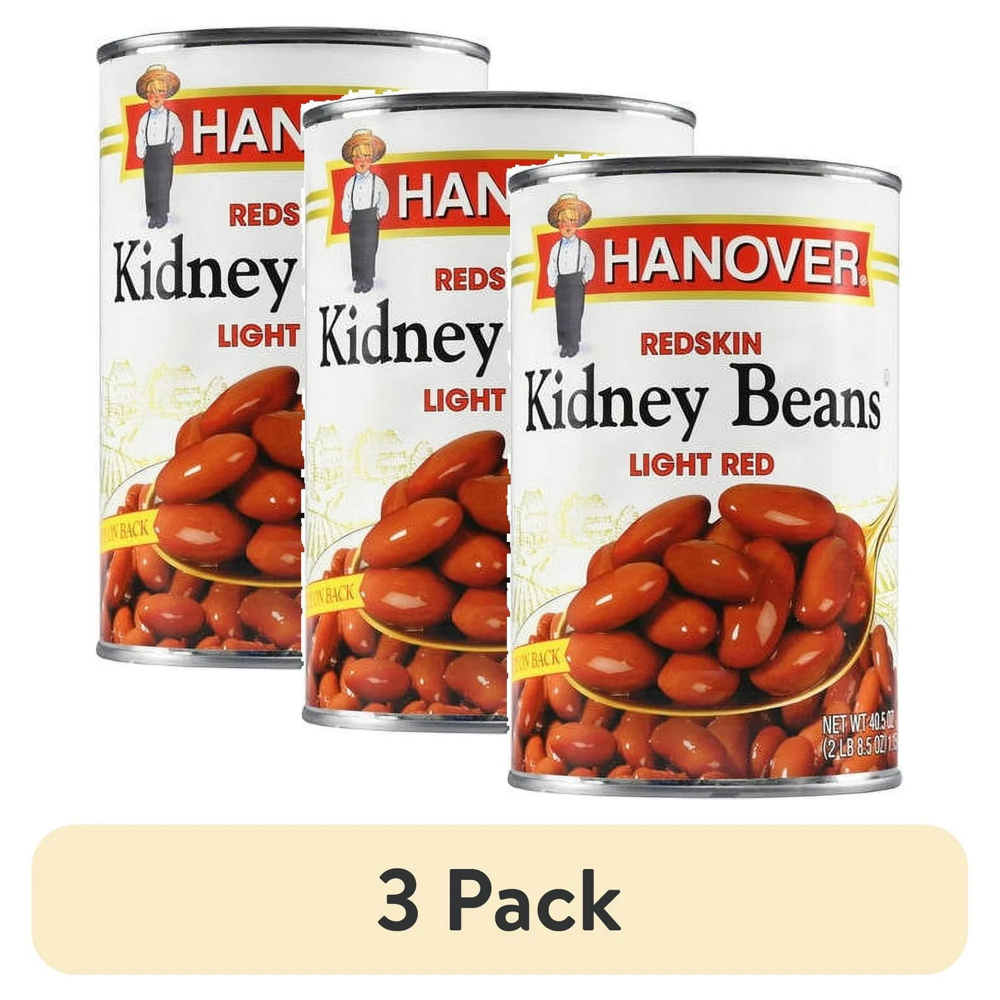 Hanover Light Red Redskin Kidney Beans, 15.5 oz, Can. Hanover Light Red Kidney Bean’s firm texture holds up well in soups and other recipes that require long cooking times. Their mild flavor will soak up the flavor when added to your favorite soups and stews. Hanover Foods - Family Owned since 1924 providing Grade A quality products our customers have counted on for nearly a century. From Our Fields to Your Table
Hanover Redskin Kidney Beans Light Red.
Recipe on back.
Net wt 40.5 oz (2 lb 8.5 oz) 1.15 kg.
P