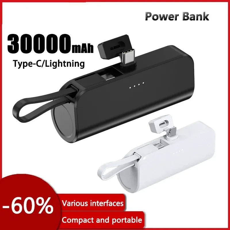 30000mAh Mini Portable Type-c 2-in-1 Fast Charging With Stand Pocket Power Bank Compatible with Iphone Andriod External Battery