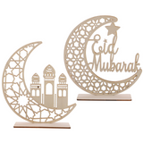 2pcs Desktop Eid Decorations Wooden DIY Table Ornaments Ramadan Props