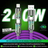 240W 4 in 1 USB Charging Cable, 240w 4-in-1 USB C Cable, 4 in 1 USB 240w Cable, Multi Charger Cable with Breathing Light, 5a Multi Fast Charging & Data Sync Silicone Compatible