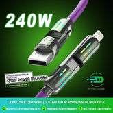 240W 4 in 1 USB Charging Cable, 240w 4-in-1 USB C Cable, 4 in 1 USB 240w Cable, Multi Charger Cable with Breathing Light, 5a Multi Fast Charging & Data Sync Silicone Compatible