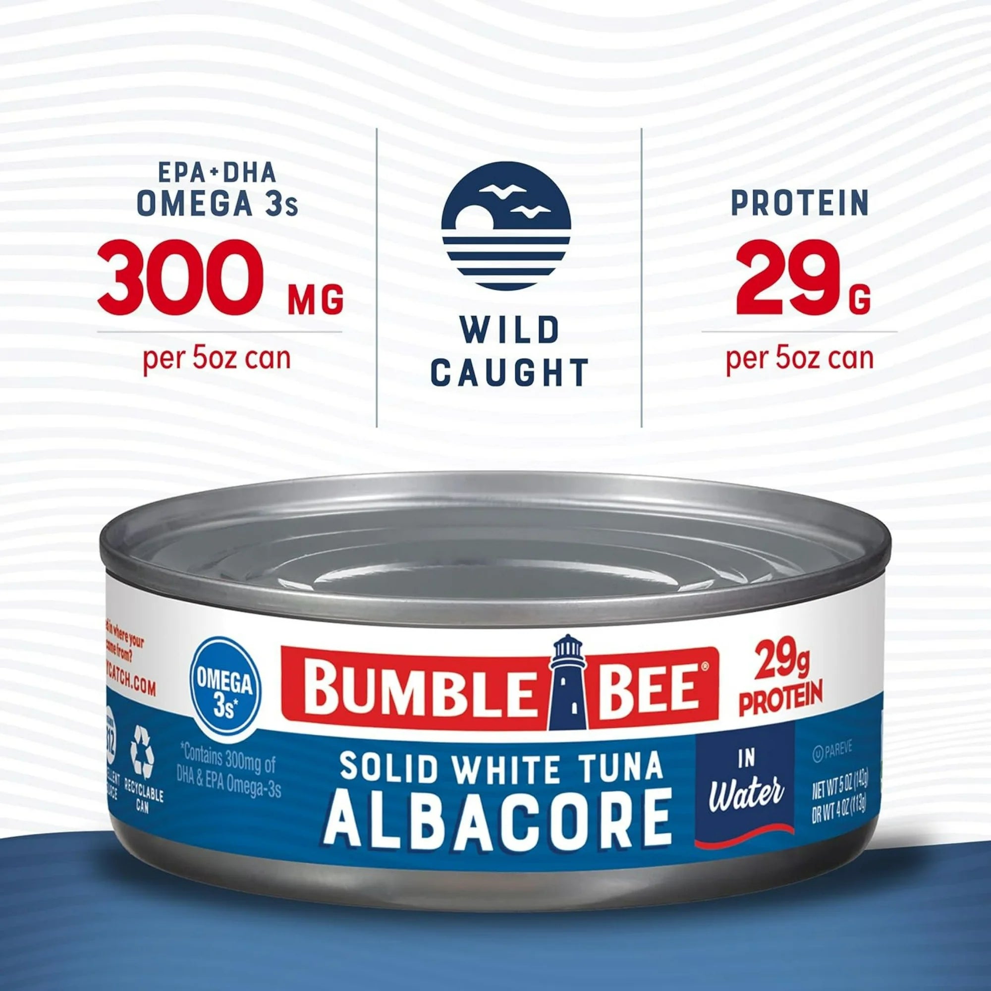 Bumble Bee Solid White Albacore Tuna in Water, 5 Ounce Can, Ready to Eat Tuna Fish, High Protein Food