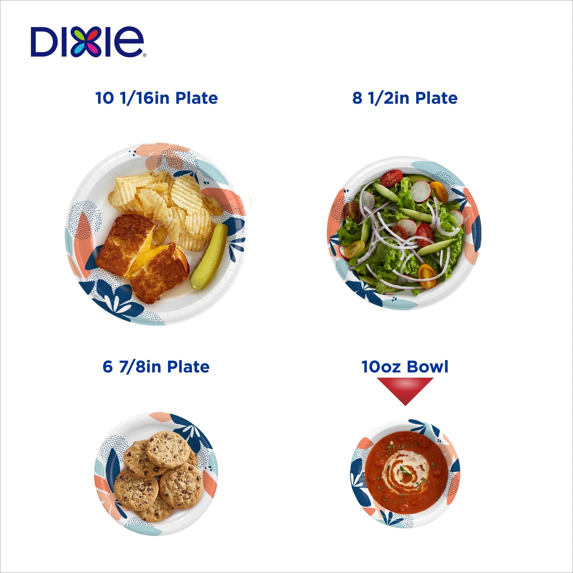 Dixie Everyday Disposable Paper Bowls, 10 oz, Multi-Color, 70 Count