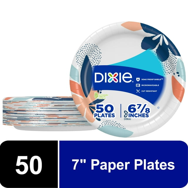 Dixie Everyday Disposable Paper Plates,  Multi-Color, 50 Count