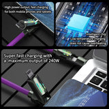 240W 4 in 1 USB Charging Cable, 240w 4-in-1 USB C Cable, 4 in 1 USB 240w Cable, Multi Charger Cable with Breathing Light, 5a Multi Fast Charging & Data Sync Silicone Compatible